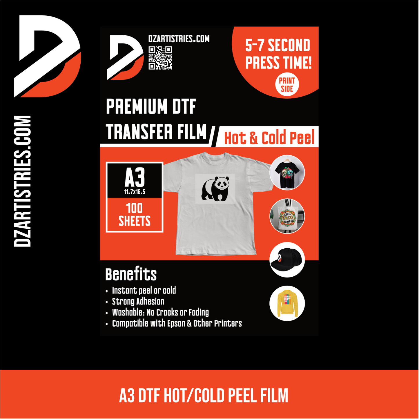 A3 11.7x16.5 Inch Instant Peel DTF Film Sheets - Fast Press & Easy Peel