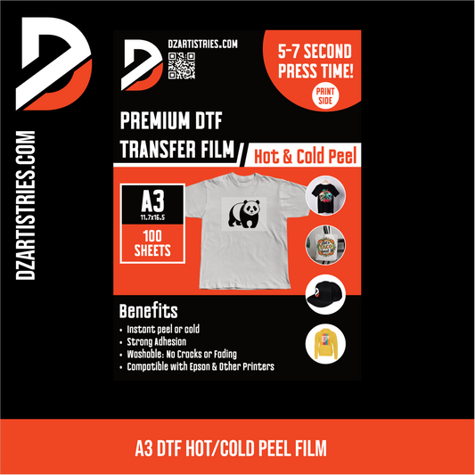 A3 11x16.5 Inch Instant Peel DTF Film Sheets - Fast Press & Easy Peel